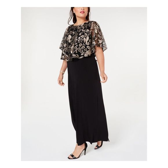 CONNECTED APPAREL Womens Black Kimono Sleeve Maxi Formal Sheath Dress Plus 20W - Picture 1 of 4